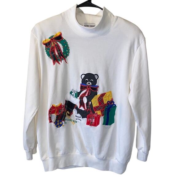 Womens Christmas Sweater Embroidered Ugly Size M Teddy Bear Mock Neck Teddy Bear - Picture 1 of 12